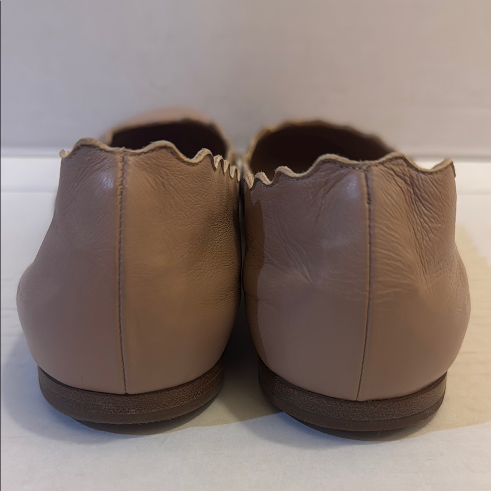 Chloe Lauren Ballerina Leather Scalloped Ballet Flats in Beige Size 38 - Picture 8 of 16